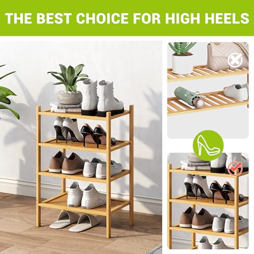 BMOSU 4-Tier Bamboo Small Shoe Rack Premium Stackable Shoe Shelf Storage Organizer for Hallway Closet Living Room Entryway Organizer(Natural) - color: Natural, size: Small-4-Tier（17*11*25.2inches）