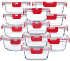 M MCIRCO 24-Piece Glass Food Storage Containers with Locking Lids,Glass Meal Prep Containers Set - Airtight Lunch Containers, Microwave, Oven, Freezer and Dishwasher, Red - color: Red