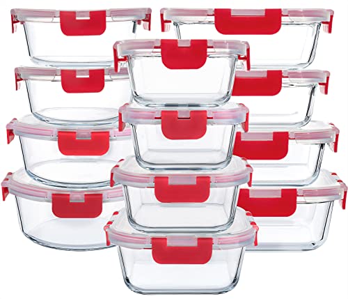 M MCIRCO 24-Piece Glass Food Storage Containers with Locking Lids,Glass Meal Prep Containers Set - Airtight Lunch Containers, Microwave, Oven, Freezer and Dishwasher, Red - color: Red