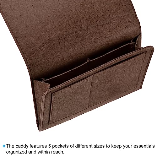 PATIKIL 11in Bedside Caddy, Bed Caddy Bedside Organizer Hanging 5 Pocket Soft Bed Pockets Bedside Storage Organizer Remote Control Holder for Bedroom Phones Glasses, Dark Brown - color: Dark Brown, size: 10.6*8.6inch