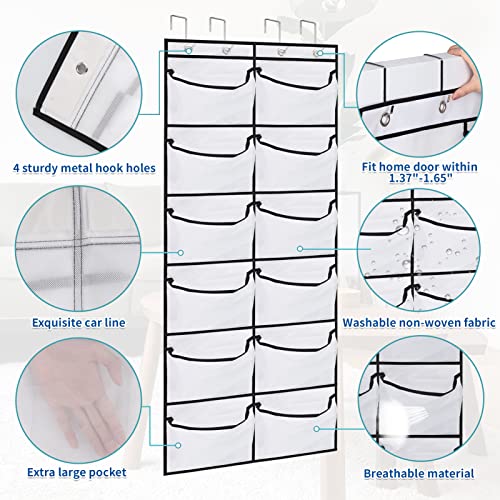 2 Packs Over the Door Shoe Organizer, 24 Extra Large Mesh Pockets Hanging Shoe Boots Rack Holder, Closet Hanging Organizers for Storage Sneakers High Heeled Shoes Slippers (White) - size: 24 Pockets