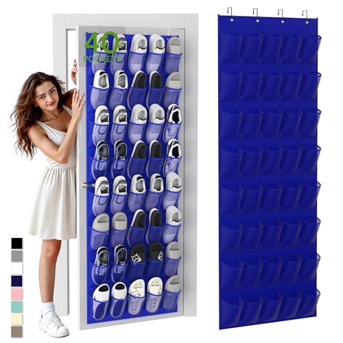 Unjumbly Over the Door Shoe Organizer with 40 Large Breathable Mesh Pockets, Space Saving Shoe Holder, Hanging Shoe Rack for Entryway Bedroom Closet Storage (Navy Blue, 40 Pockets) - color: Navy Blue, size: 40 Pockets