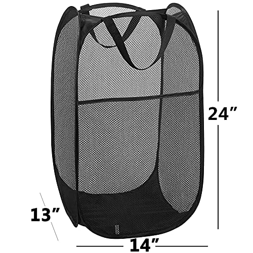 2 Laundry Baskets, pop-up Laundry Baskets, Foldable mesh Laundry Baskets (Each with 2 Reinforced Handles)…, Blue - color: 2 Black + Blue