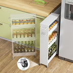 XYZLVSI Slim Storage Cart, 4 Tier Rolling Kitchen Cart on Wheels for Small Space, Narrow Laundry Bathroom Organizers Mobile Shelving Unit Metal Utility Cart with Handle, 5.9in Width, White - size: 5.9IN-White