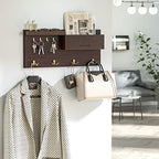 JackCubeDesign Entryway Coat Rack Wall Mount Key Holder Mail Envelope Hook Organizer Clothes Hat Hanger with Faux Brown Leather Shelf and Tray(Solid Wood, 20.5 x 9.1 x 3.4 inches) – :MK362B