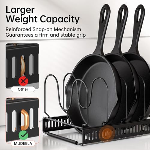 MUDEELA Pots and Pans Organizer Rack for under Cabinet, Expandable Pot Lid Kitchen Cabinet Organizer Holder with 14 Adjustable Compartment Cutting Board Organizer for Pan Lid, Bakeware - style: 14 Dividers-Black