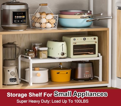 X-cosrack 12" Wide 100LBS Loading-Bearing Heavy Duty Kitchen Storage Shelf, Expandable Cabinet Shelf Organizer, Stackable Adjustable Storage Shelves for Kitchen Cabinet Cupboard Pantry Counter - color: White, size: 2 Pack: 25.5"L (12" Wider +100LBS Load-b