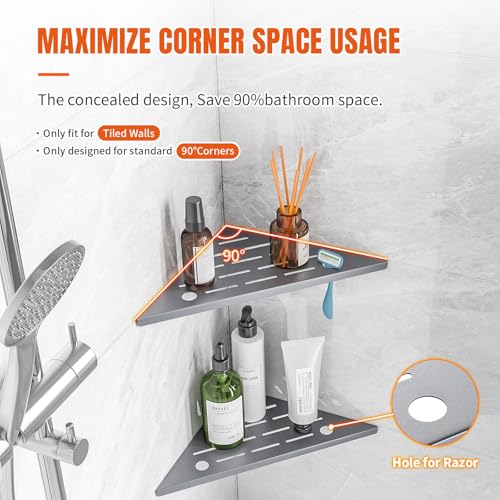 Corner Shower Shelves with Rozar Hole,Rustproof Stainless Steel Corner Shower Caddy Organizer Modern Sturdy Shower Shelf for Inside Shower 10" Large Capacity No-Drill Rack Storage Bathroom Accessories - color: 3-silver