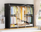 ULIFHOME E14C Pro Heavy Duty Closet Organizer System，Freestanding Clothing Racks for Hanging Clothes，Adjustable Garment Rack 70.1"W × 16.6"D × 76.4"H Hold 960 lbs，White Rack with Black Dustproof Cover - color: White Rack With Black Cover
