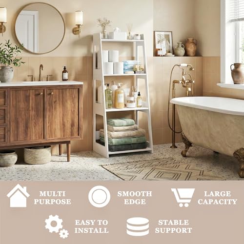 4-Tier Ladder Shelf, White Bathroom Shelves Freestanding Open Shelving Unit Bookshelf, Side End Table for Living Room Kitchen Bathroom(11.8”D x 15.7”W x 38.6”H) - size: 11.8"D x 15.7"W x 38.6"H