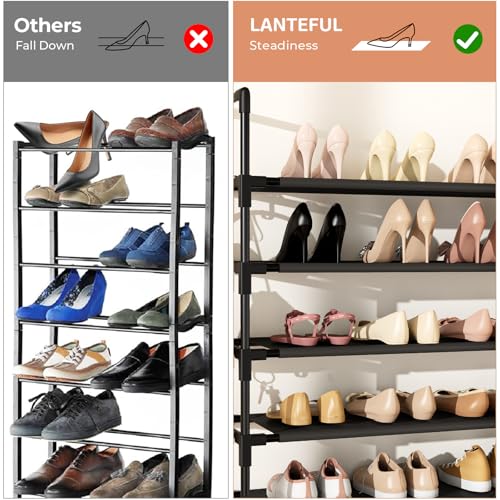 LANTEFUL Tall Shoe Rack 10 Tier Shoe Organizer Large Shoe Shelf with 18 Hooks Storage for 50 Pair, Stackable Vertical Shoe Rack Organizer for Closet, Entryway, Bedroom - color: Black, size: 10 Tier-68" High-34" Wide
