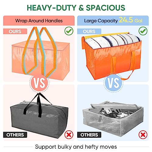 BALEINE 2-Pack Oversized Moving Bags with Reinforced Handles, Heavy-Duty Storage Tote for Clothes, Moving Supplies (Orange, 2-Pack) - color: Orange, size: 2-Pack