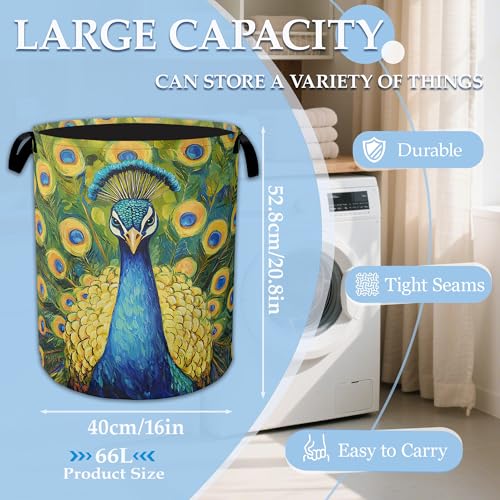 Peacock Laundry Basket Collapsible Laundry Hamper Clothes Toy Storage Bin for Bathroom Bedroom Room Decor 16" X 20.8" - color: Peacock