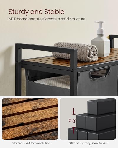 VASAGLE Laundry Hamper, Laundry Basket, Laundry Sorter with 2 Pull-Out and Removable Bags, Shelf, Metal Frame, 2 x 12.1 Gallons (46 L), 28.8 x 13 x 28.4 Inches, Slate Gray and Rustic Brown UBLH201G01 - color: Slate Gray + Rustic Brown, size: 2 Bags - 92 L