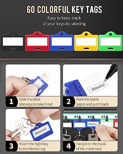 Uniclife 60 Position Key Cabinet Steel Security Storage Box with Combination & Key Lock, Resettable, Digital, Adjustable Racks, Colorful Labels & Hooks - color: Black, size: 60 Keys