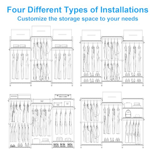 Ulif E13 Pro Heavy Duty Clothes Rack（With 4 Hanger Rods & 8 Shelves） Freestanding Clothing Racks for Hanging Clothes，Adjustable Closet，Metal Garment Rack 75" W x16 D x77 H，Max Load 1000LBS，Black - color: Black, size: E13 Pro
