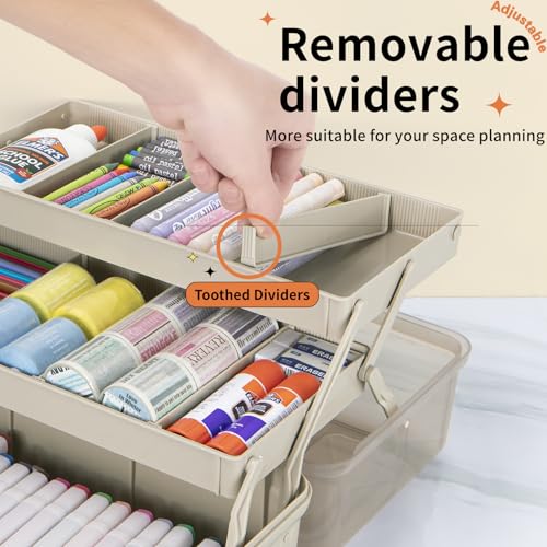 TERGOO 14in 3-Layer Multipurpose Craft Organizers and Storage with Adjustable Dividers, Portable Tackle Box, Folding Art & Craft Case for Medicine, Tool, Sewing Organizer (Brown, X-Large) - color: Brown, size: X-Large