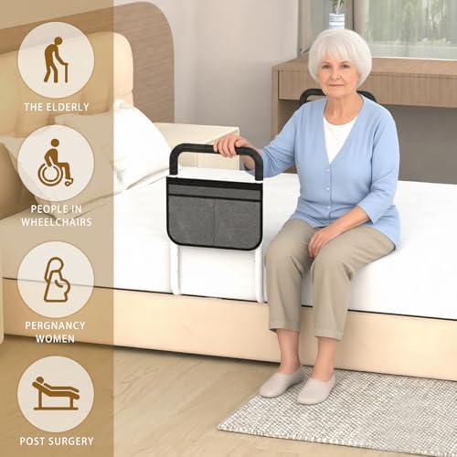 Double Bed Rails for Elderly Adults Safety, Bed Rails for Seniors, Dual Bed Handle Bedside Assist, Adjustable Bed Bar for Fall Prevention, Medical Bed Cane Fits Twin, Queen, Full, King Bed (2 Pack) - size: 2 Packs