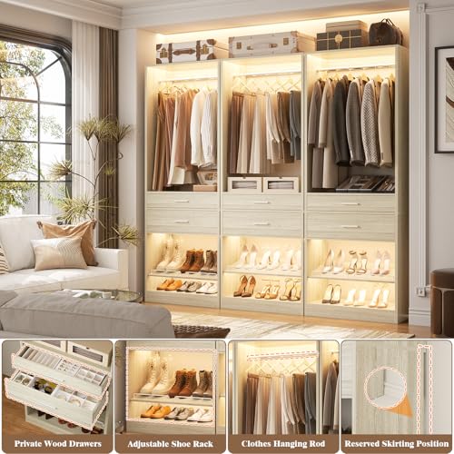 Unikito 25” W x 80'' H Closet System Organizer with Hanging Rod and 2 Wooden Drawers, Adjustable Shoes Rack, Sturdy Garment Racks, Walk-in Closet Tower for Bedroom, Mudroom, and Entryway, White Oak - color: White Oak, size: 25 Inch