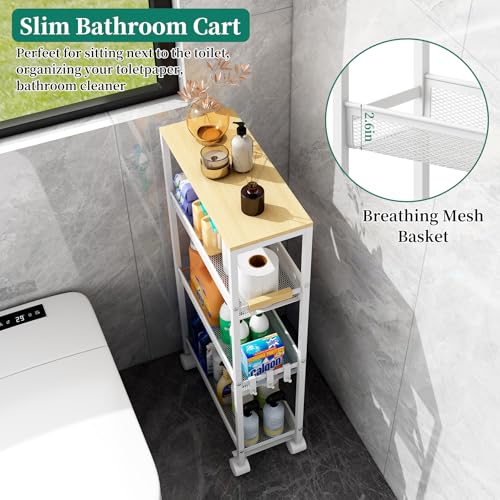 TIPGO Utility Slim Storage Cart, 4 Tier Rolling Cart with Wheels, Narrow Storage Cabinet for Bathroom, Laundry Shelves for Room Organization, Small Organizer for Kitchen, Office and Dorm (White) - color: White
