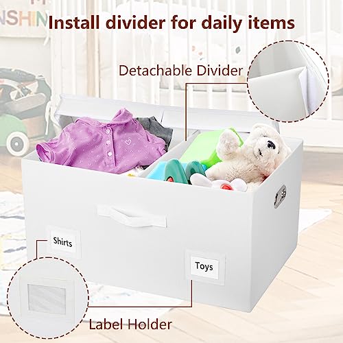 Graciadeco 75 Quarts Extra Large Decorative Storage Bins with Lids, 1 Pack White Collapsible Storage Bins with Lids, Stackable Storage Bins Decorative Box Storage With Lid Extra Large - color: White, size: XLarge-1 Pack
