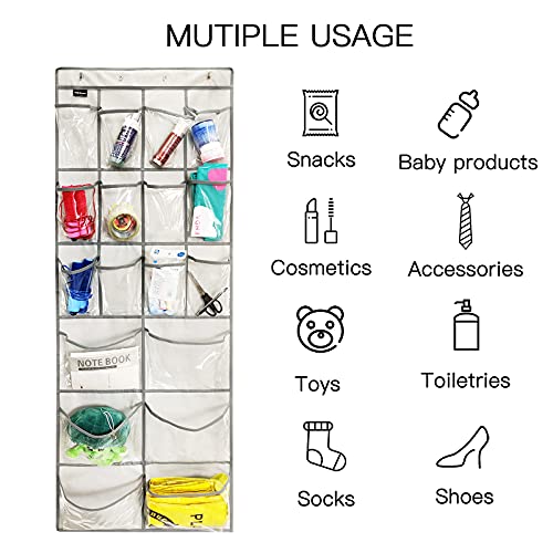 2 Pack Extra Large Hanging Crystal Clear Over Door Shoe Organizers, Closet Shoe Rack Organizer, 12+6 Pockets, 8 Hooks, Grey (59" x 21.6") - color: A-Grey&Clear