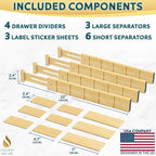 Bamboo Drawer Organizer - with Inserts & Labels, 17-22" - Adjustable Spring Loaded Kitchen Dividers for Utensils & Junk Storage - Expandable Silverware Separators for Organization