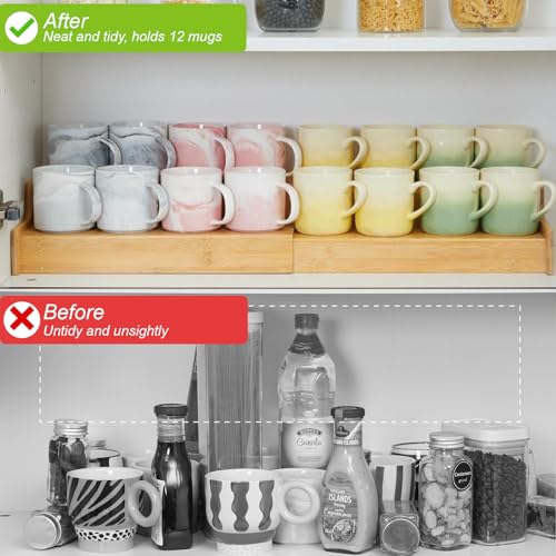 Hongtamoya 2-Tier Expandable Bamboo Mug Holder Coffee Mug Rack Organizer for Countertop, Multi-Functional Mug Display Shelf for Coffee Bar, Kitchen, and Home (15.35"~29.92") - size: (15.35~29.92'')L*8.86''W*4.53''H