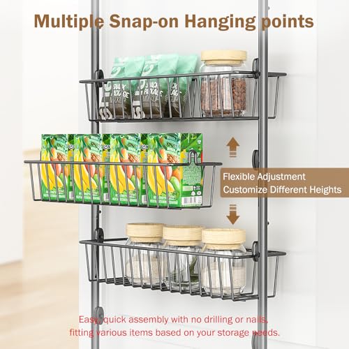 Delamu Over The Door Pantry Organizer, 5-Tier Pantry Door Organizers and Storage with Adjustable Basket, Metal Hanging Spice Rack, Seasoning Organizer, Door Organizer for Home Kitchen Bathroom, Black - color: Black, size: 5 Tier
