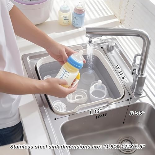 Collapsible Dish Basin & Sink Tub with Drain Plug – 2.4 Gal Baby Bottle Wash Basin, Bottle Washing Bin for RV, Camping, Kitchen | Collapsible Water & Bottle Basin (Grey) - color: Grey 1