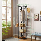 IBUYKE Coat Rack with Shelves, Freestanding Hall Tree with 3 Shelves and 8 Hooks, Industrial Clothes Stand for Entryway, Hallway, Bedroom, Rustic Brown UTMJ088H - color: Rustic Brown