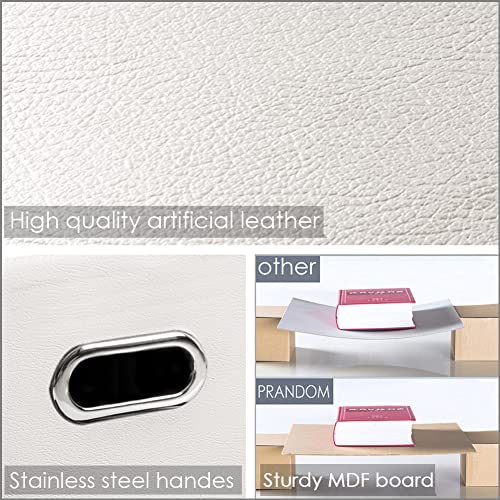 PRANDOM Large Stackable Storage Bins with Lids [3-Pack] Leather Fabric Foldable Storage Boxes Organizer Containers Baskets Cube with Cover for Bedroom Closet Office Nursery White (17.7x11.8x11.8) - color: White, size: Large(3-Pack)