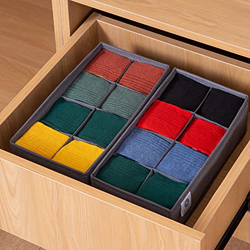 Qozary 3 Pack Sock Underwear Drawer Organizer Dividers, Non-Woven Fabric Collapsible Cabinet Closet Storage Boxes for Clothes, Socks, Lingerie, Underwear, Tie, Belt, Baby, Bedroom (Gray, 8 Cells) - color: Gray, size: 8 Cells