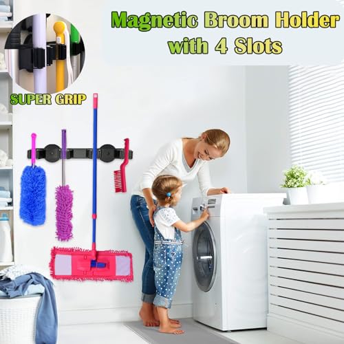 Strong Magnetic Mop Broom Holder, Heavy Duty Magnetic Mop Hanger for Refrigerators, Magnet Wall Mount Broom Holder for Cleaning Tools, Anti-slip Storage Rack for Home Kitchen Workshop Laundry Garage - size: D66 Magnetic Mop Hanger