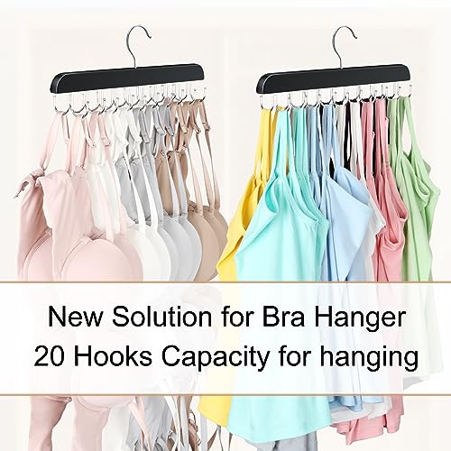 2 Pack Bra Hanger, Capacity Foldable Tank Top Hanger with 40 Hooks, Bra Hangers for Closet Organizer, Premium Wooden Space Saving Hangers Closet Organizers and Storage for Dorm & Apartment - color: Black, size: 2 Pack