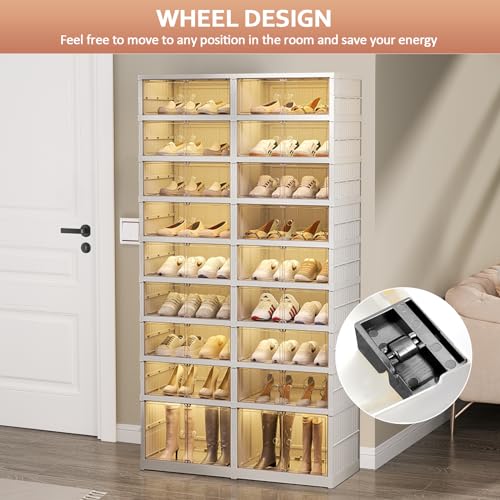 SYNCVIBE Collapsible Shoe Rack Organizer 9 Tiers-36 Pairs Foldable Shoe Cabinet with Doors, Large Plastic Folding Shoe Cabinet, Easy Assembly Shoe Shelves Organizer for Entryway, Living Room - size: 9 Tiers -36 Pairs