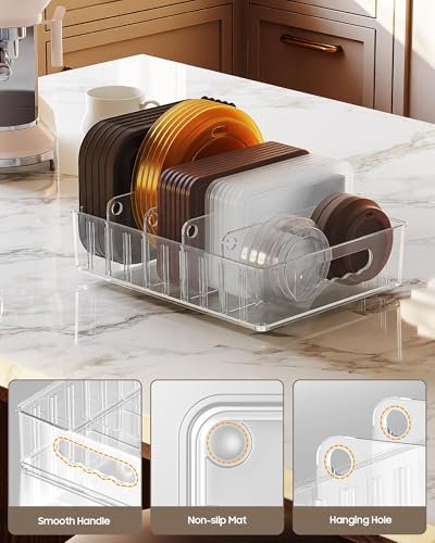 LYNG Lid Organizers Inside Cabinet, Clear Plastic Storage Lid Organizer With 4 Adjustable Dividers, Food Container Lid Organizer For Kitchen Pantry Blue - color: Blue