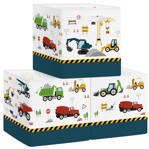 Clastyle Cars Storage Cube Organizer Set Closet Clothes Cube Storage Bin Home Office Box Chest Book Shelf Basket,Construction Vehicle,11.8x11.8x11.8 in - color: Construction Vehicle, size: 11.8x11.8x11.8 in