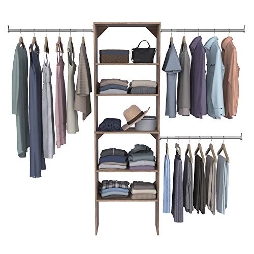 ClosetMaid SuiteSymphony Wood Closet Organizer Starter Kit with Tower and 3 Hang Rods, Shelves, Adjustable, Fits Spaces 5 – 10 ft. Wide, Natural Gray - style: Natural Gray Finish