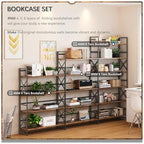 4NM Extra Wide 5 Tiers No Assembly Book Shelves, 51.2" H Folding Bookshelf Bookcase Open Industrial Foldable Shelves for Bedroom, Living Room, Home Office - Rustic Brown Black - color: Rustic Brown Black, size: Wide XX 5-Tier