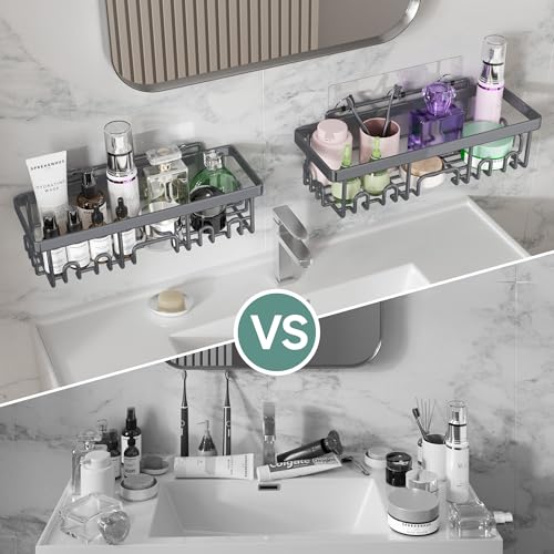 Veken Rustproof & Waterproof Shower Caddy 6-Pack, No Drilling Adhesive Shelves Rack with Soap Holder, Large Capacity Bathroom Organizers and Storage, Wall-Mounted Kitchen & Home Decor, Dark Grey - color: I. Dark Grey