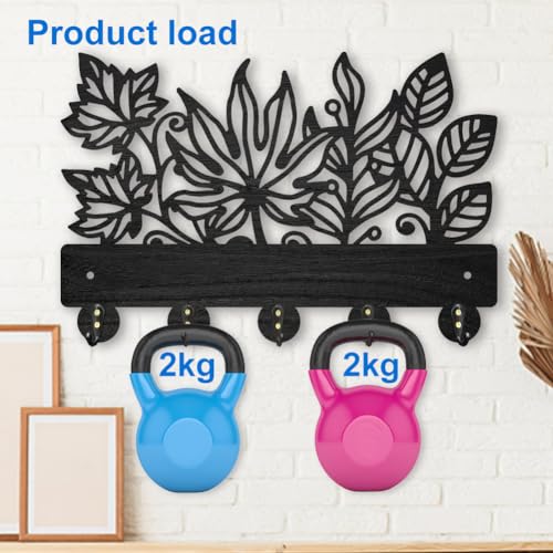 MAYJOYDIY Leaves Coat Rack Wall Mount 11.8×7.9inch Wood Leaves Plants Wall Art Decor Nature Tree Key Holder for Wall 5 Alloy Hooks Black Hook Rack Hat All Hook for Entryway Living Room Bedroom Gift - color: Leaves