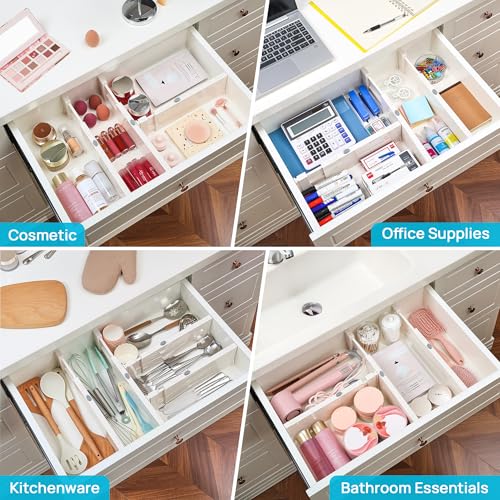 Vtopmart Drawer Dividers for Clothes 8 Pack, Adjustable 4" High Expandable from 11.3"-17" Dresser Drawer Organizer, Plastic Drawers Separators for Dresser, Baby Clothes, Kitchen and Office Storage