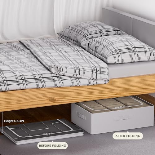 CYhom 3Pcs Under Bed Storage Bins with Metal Frame - Shoe Organizer for Closet with Clear Cover Oxford Fabric Sturdy Underbed Container Foldable Stackable Clothes Organizer (Grey, 23.5x19.7x6.3) - color: Grey, size: 23.5x19.7x6.3
