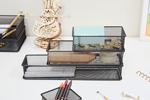 Annova Mesh Drawer Cabinet and Shelf Organizer Bins Storage Basket School Office Supply Holder Tray- Set of 2 (Black, 3x6x2 Inch) - color: Black, size: 3x6x2 Inch