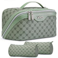 BOYATU Travel Makeup Bag Cosmetic Bags for Women: 3 Pcs Set Large Capacity Make up Bag with Handle - Vegan Leather Toiletry Bags with Compartments - Makeup Organizer for Travel Essentials(A-5-Green) - color: A-5-Green