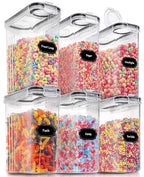 PRAKI Large Dry Food Storage Containers with Lids, 6PCS Airtight Cereal Containers Storage Set, Leak-proof Canister Set for Kitchen Pantry Organization with 20 Labels & Marker (4L Black)