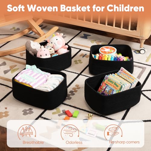 OIAHOMY 4 Pack 14.17 * 11.02 * 6.3IN Storage Baskets for Organizing Shelves, Woven Rope Baskets for Organizing Books, Clothes, Decorative Basket for Living Room, Nursery, Bedroom, Gift Basket, Black - color: Black