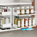 iSPECLE 2 Pack Pull Out Spice Rack - Rotate Peel and Stick No-Drill Vertical Spice Rack Organizer for Cabinet Easy Access Spices, Adjust Height for 4oz to 8oz Spice Jars, Fits Small Pantry Cabinet - color: 2-Pack White