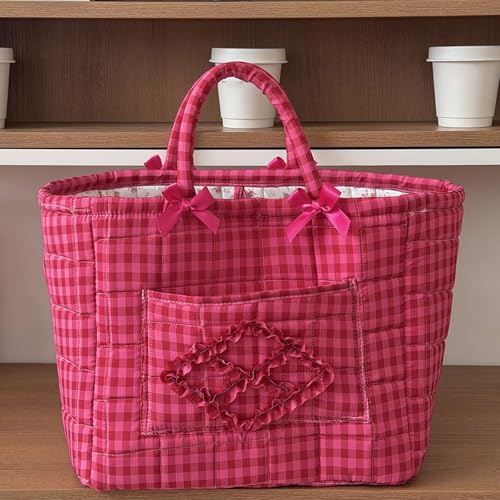 Quilted Fabric Basket Car Storage Basket Boho Floral Laundry Hamper for Nursery Bedroom & Living Room | Organize Clothes Toys (Hot Pink Gingham Check) - color: Hot Pink Gingham Check